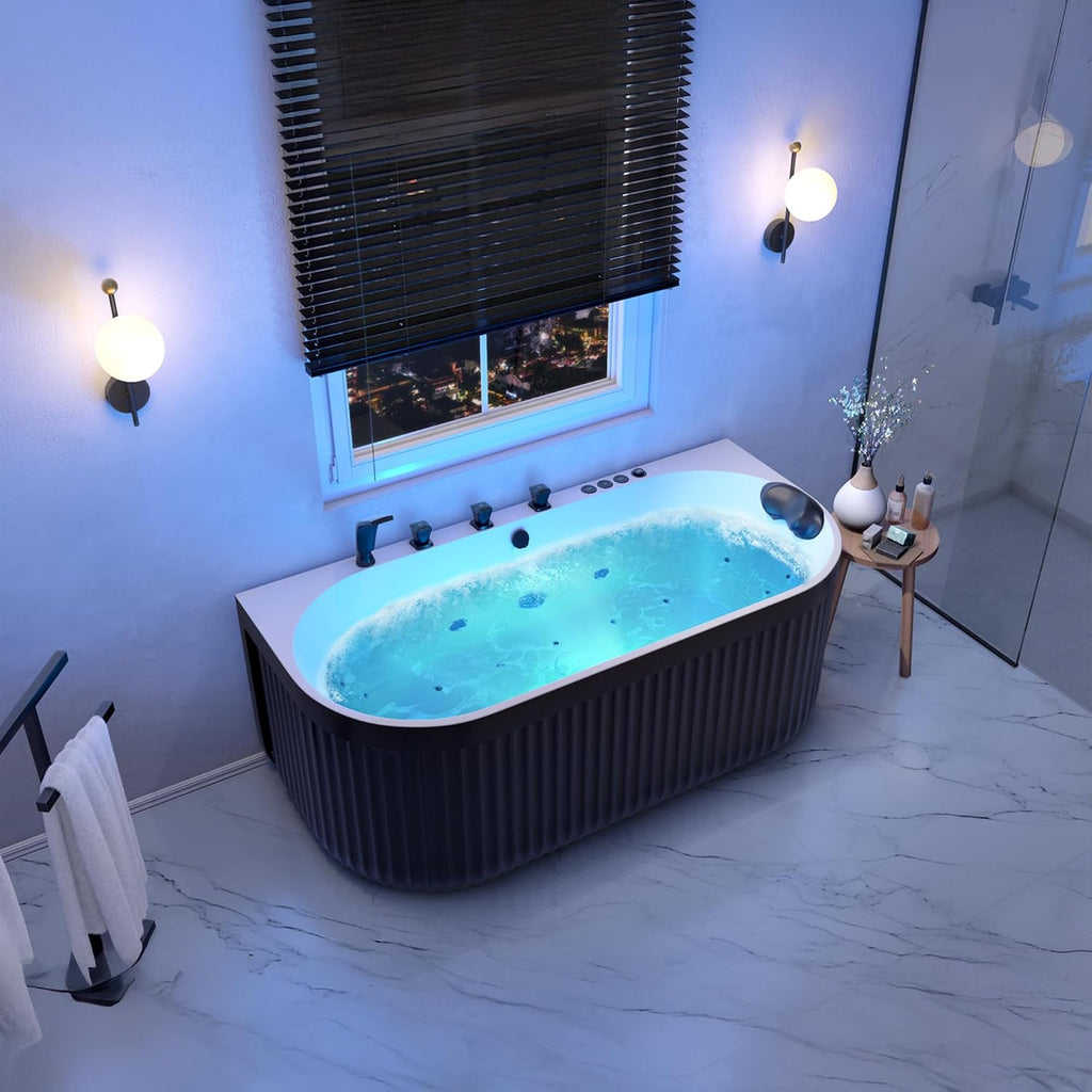 ANZZI 67 in. x 32 in. Flat Bottom Stone Resin Freestanding 92 Gallon Combination Bathtub with Center Drain in Black and White