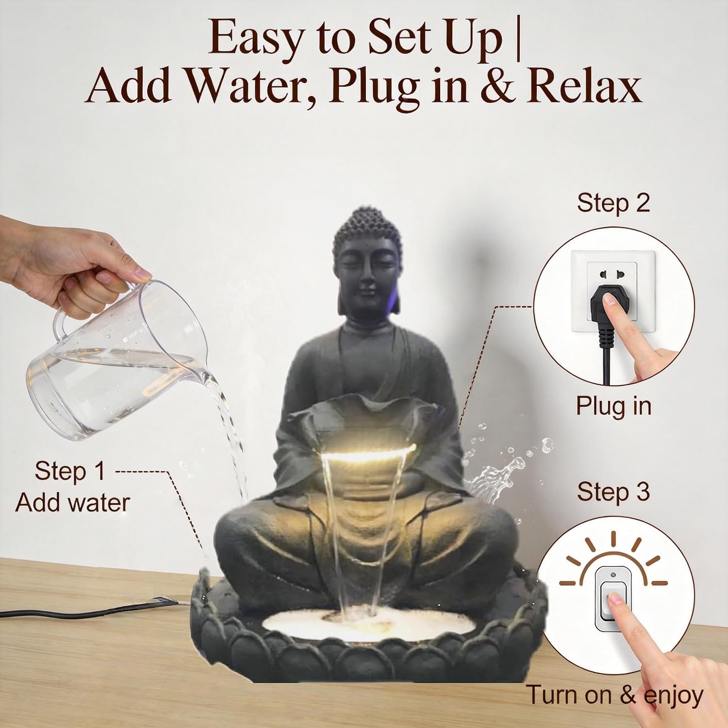 Outdoor Water Fountain, Buddha Water Outside, Garden Fountain, Statue Indoor/Outdoor for Home, Buddha Decor & Gifts, Buddah, Buda, Budda, Buddhas, Feng Shui (Large)