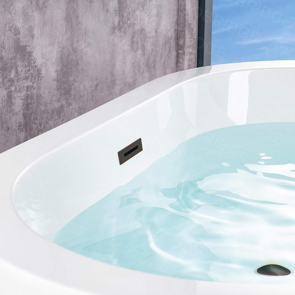 WOODBRIDGE 56' Acrylic Freestanding Bathtub Contemporary Soaking White Tub with Oil Rubbed Bronze Overflow and Drain，B0088 -ORB-Drain &O