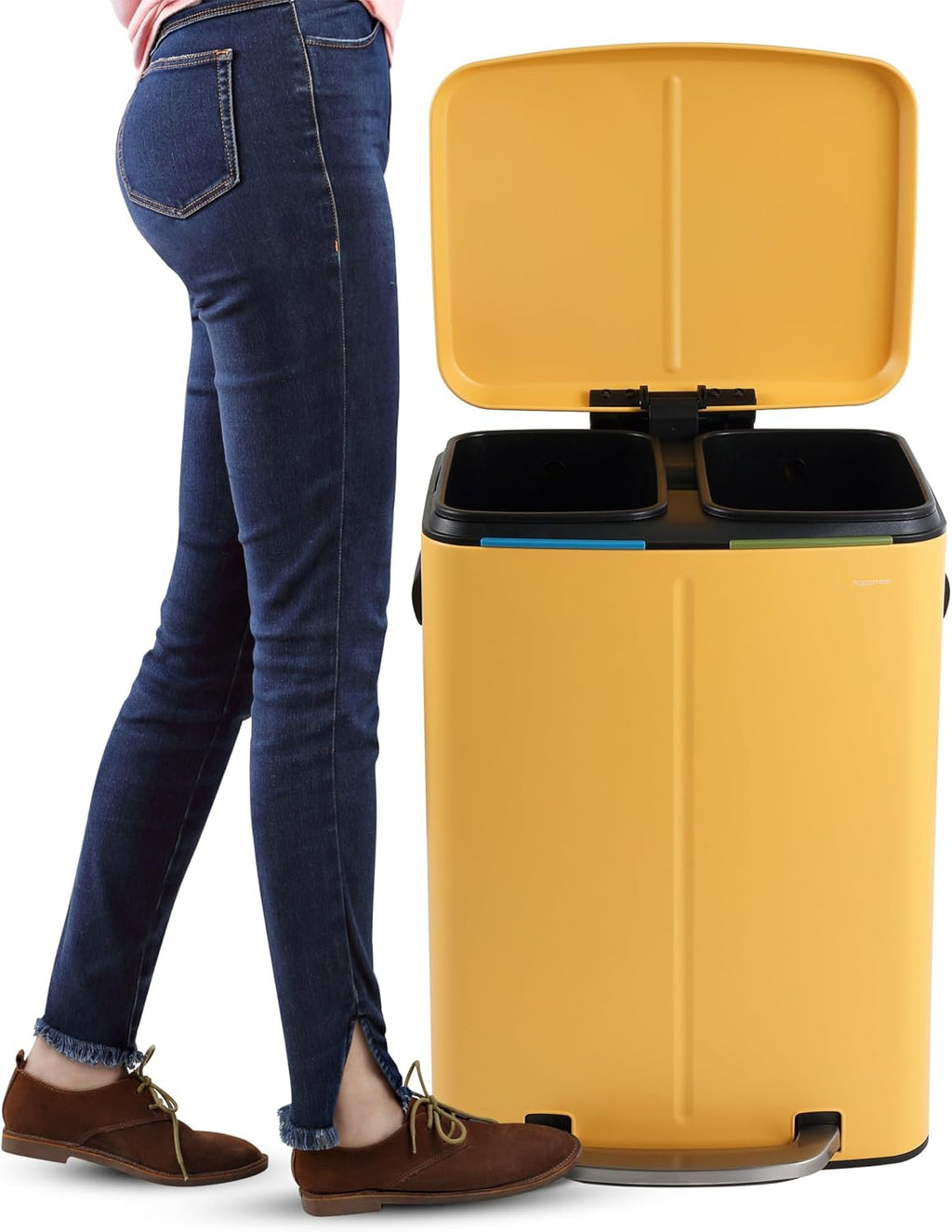 happimess HPM1005L Marco Rectangular 10.6-Gallon Double Bucket Trash Can with Soft-Close Lid, Daffodil Yellow, Fingerprint Resistant, Modern, Minimalistic for Home, Kitchen, Office, Bedroom, Bathroom
