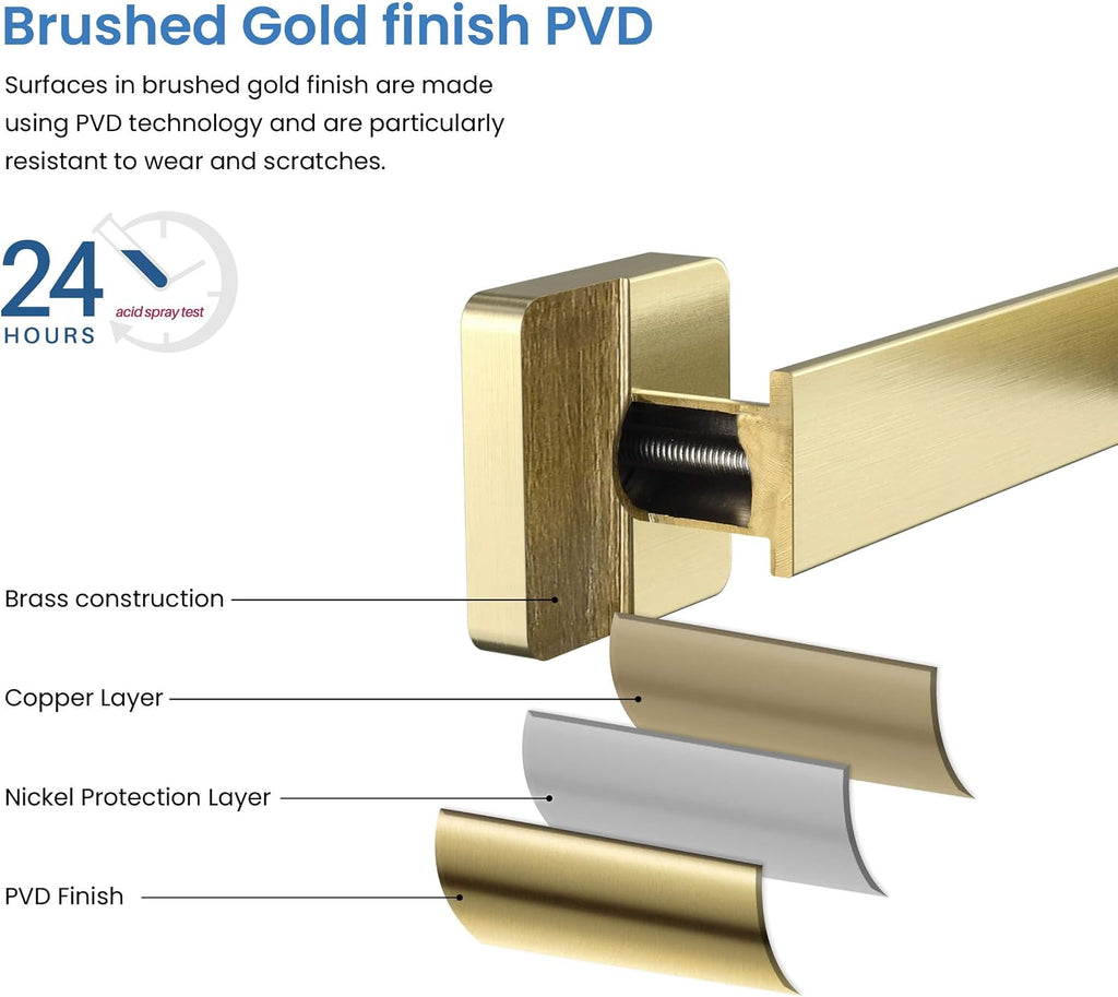 KIBI Blaze 4-Piece Bathroom Hardware Set – Includes Towel Bar, Toilet Paper Holder & 2 Robe Hook, Solid Brass, Wall-Mounted, Rust-Resistant, Modern Bath Accessories (Brushed Gold, KBA16-4-1)