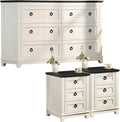 Joaxswe Farmhouse Dresser and Nightstand Sets 3 Piece, Nightstands Set of 2 and 6 Drawers Dressers for Bedroom, 54' Wide Dresser and 18' Inch Night Stand Set for Bedroom, Living Room, Hallway