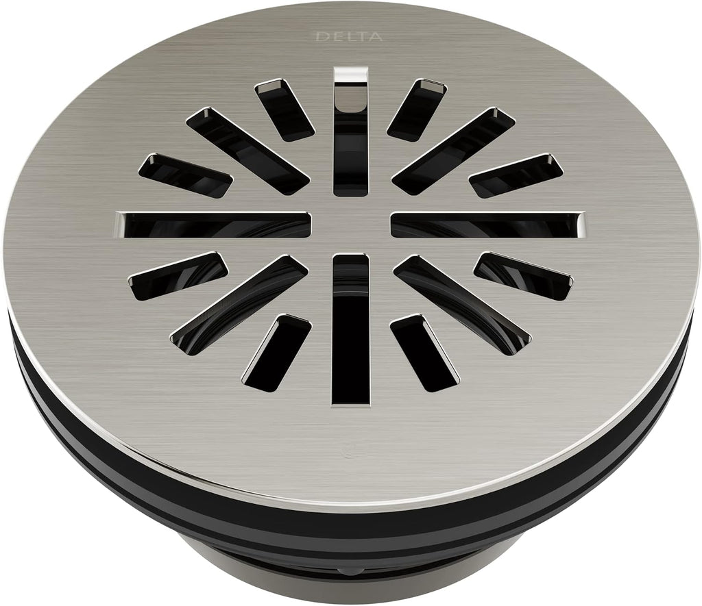 Delta 4 Inch Brushed Nickel Round Shower Floor Drain with Gasket and Snap-In Drain Gate, Stainless DT051411-SS