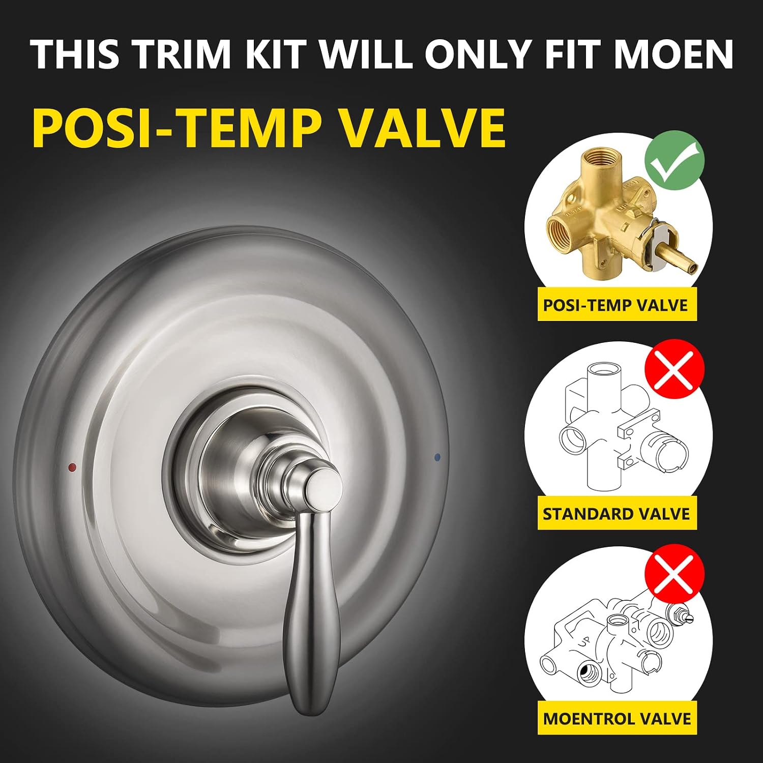Tearel Replacement for Moen Posi Temp Shower Valve and Trim Kit, Complete Set for Tub and Shower Faucet, Includes Valve Body, Handle, Escutcheon Plate, Tub Spout, Brushed Nickel