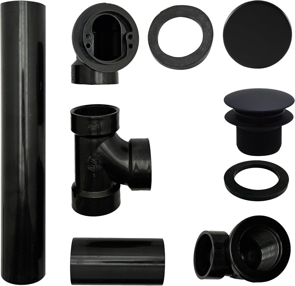 Westbrass 493144H-62 14' Sch. 40 ABS Bath Waste & Overflow Assembly with Tip-Toe Drain Plug and Illusionary Faceplate, Matte Black (4-Pack)