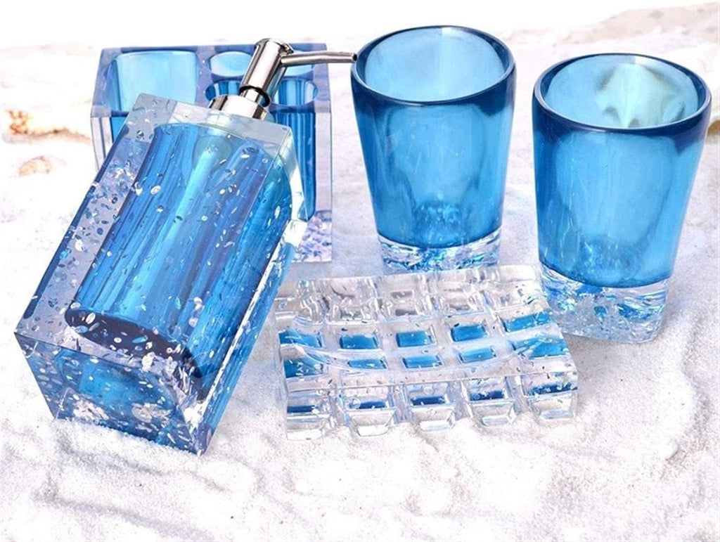 Bathroom Accessories Set Soap Dispenser Mouthwash Cup Toothbrush Holder Household Washing Tools Accessory (e Blue One Size)