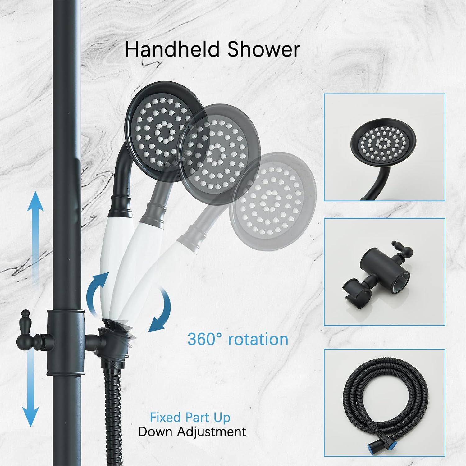 Shower System Matte Black Outdoor Shower Fixtures with 8 Inch Shower Head Handheld Spray and Tub Spout 2 Cross Handles Wall Mounted Shower Faucet Set for Bathroom or Backyard