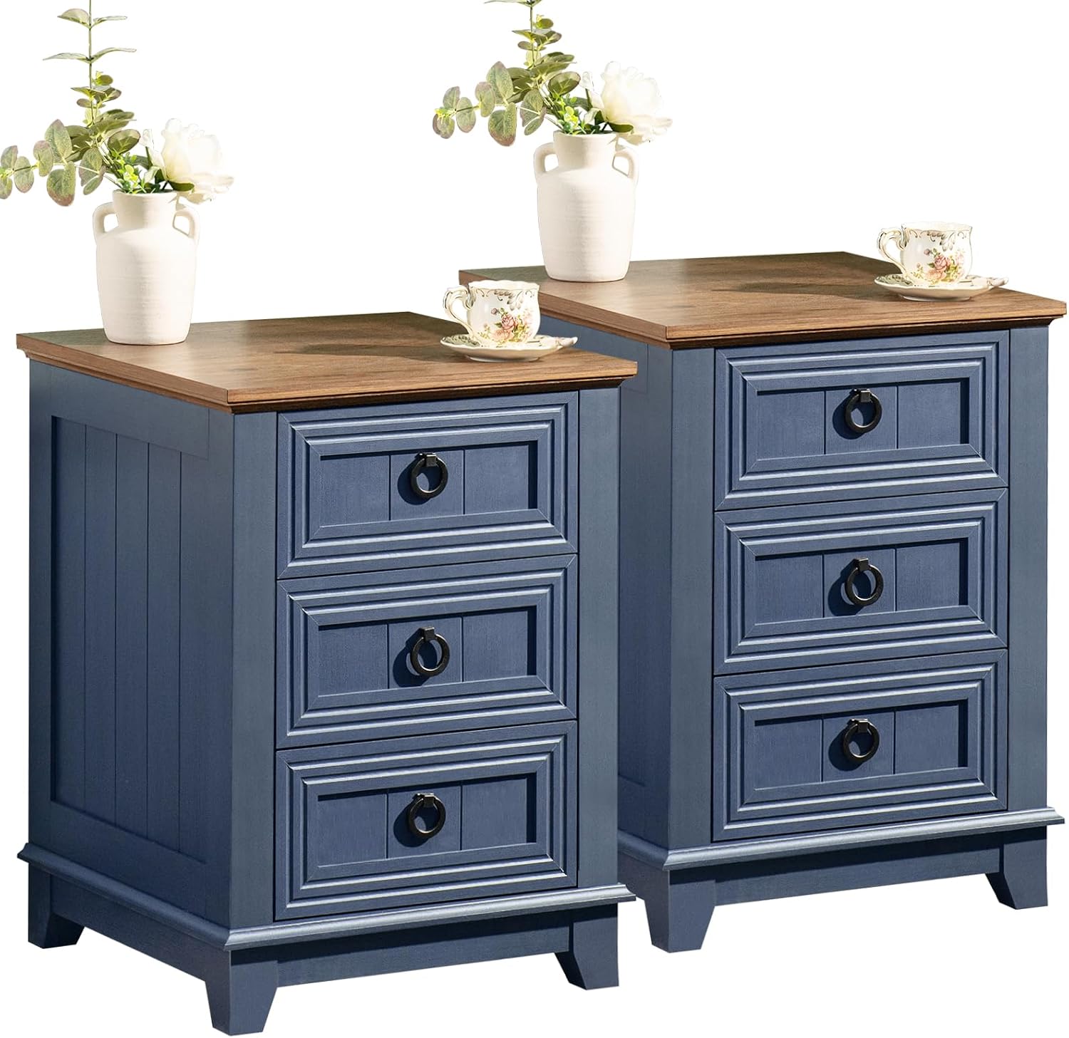 Joaxswe Farmhouse Dresser and Nightstand Sets 3 Piece, Nightstands Set of 2 and 6 Drawers Dressers for Bedroom, 54' Wide Dresser and 18' Inch Night Stand Set for Bedroom, Living Room, Hallway