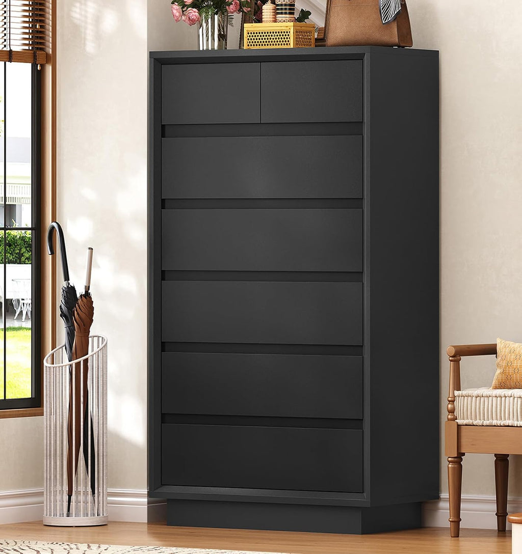 TEENFON 51.6' Tall Dresser for Bedroom with 7 Drawers, Black Dresser with Metal Slide, Bedroom Dressers, Wood Dressers & Chests of Drawers for Bedroom, Hallway, Black