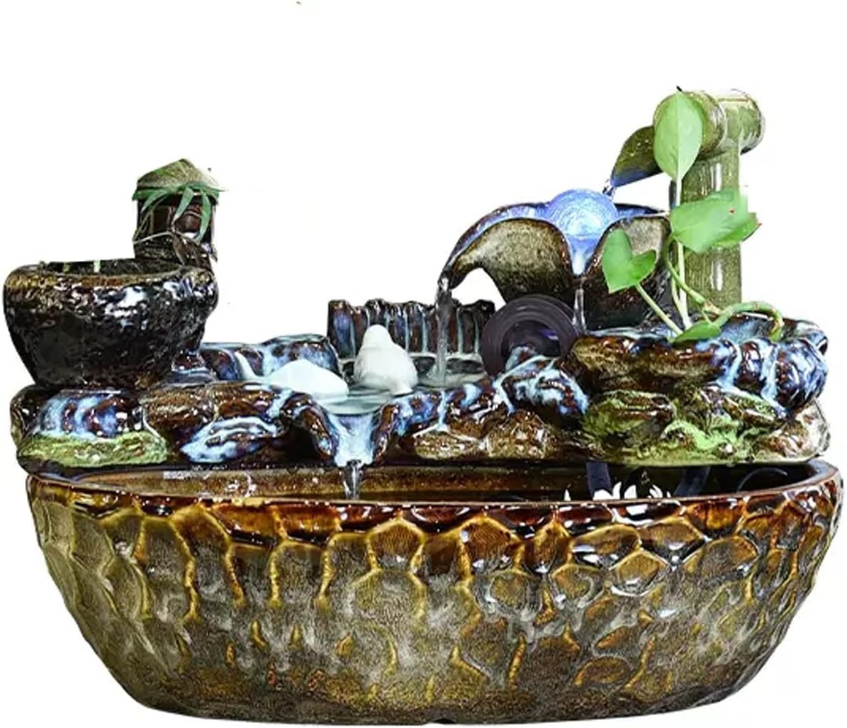 HIHELO Desktop Fountain Ceramic Tabletop Fountain Indoor Waterfall Fountain Decorative Tabletop Fountain for Bedroom, Office, Living Room Water Fountain Outdoor