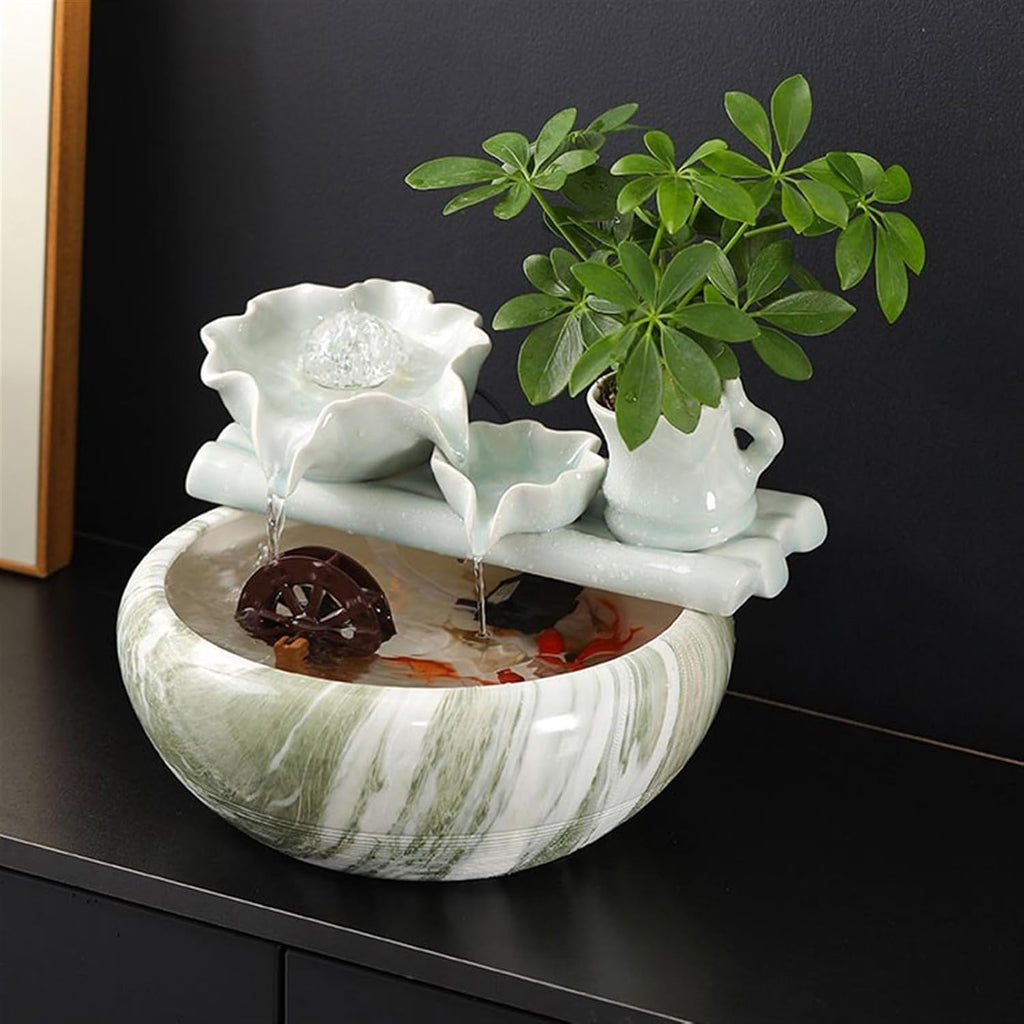 GLigeT Tabletop Fountain Creative Small Ceramic Circulating Water Ornaments Fish Tank Living Room Office Desktop Fountain Decorative Fortune Gifts Water Fountain Decor