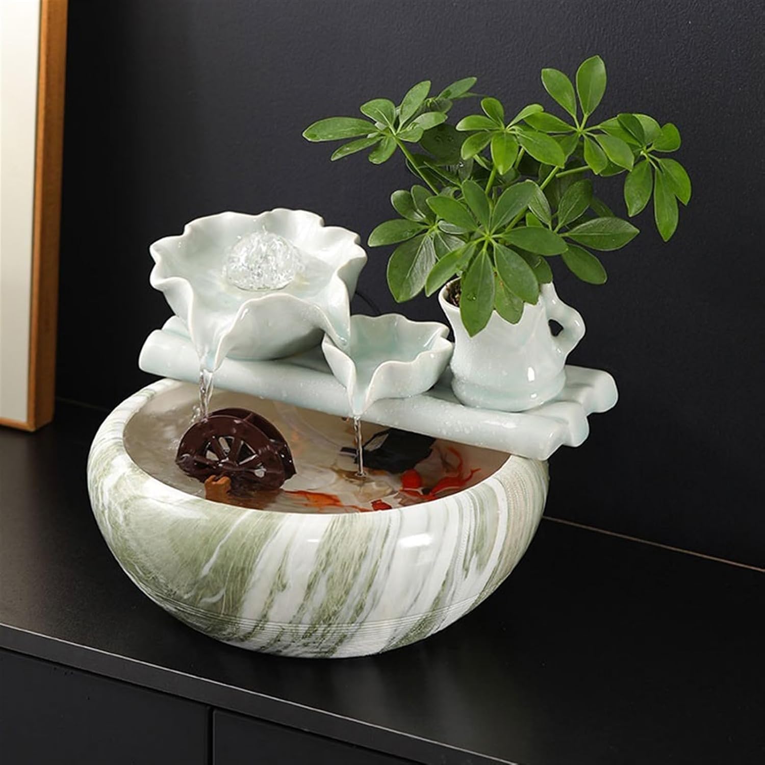GLigeT Tabletop Fountain Creative Small Ceramic Circulating Water Ornaments Fish Tank Living Room Office Desktop Fountain Decorative Fortune Gifts Water Fountain Decor