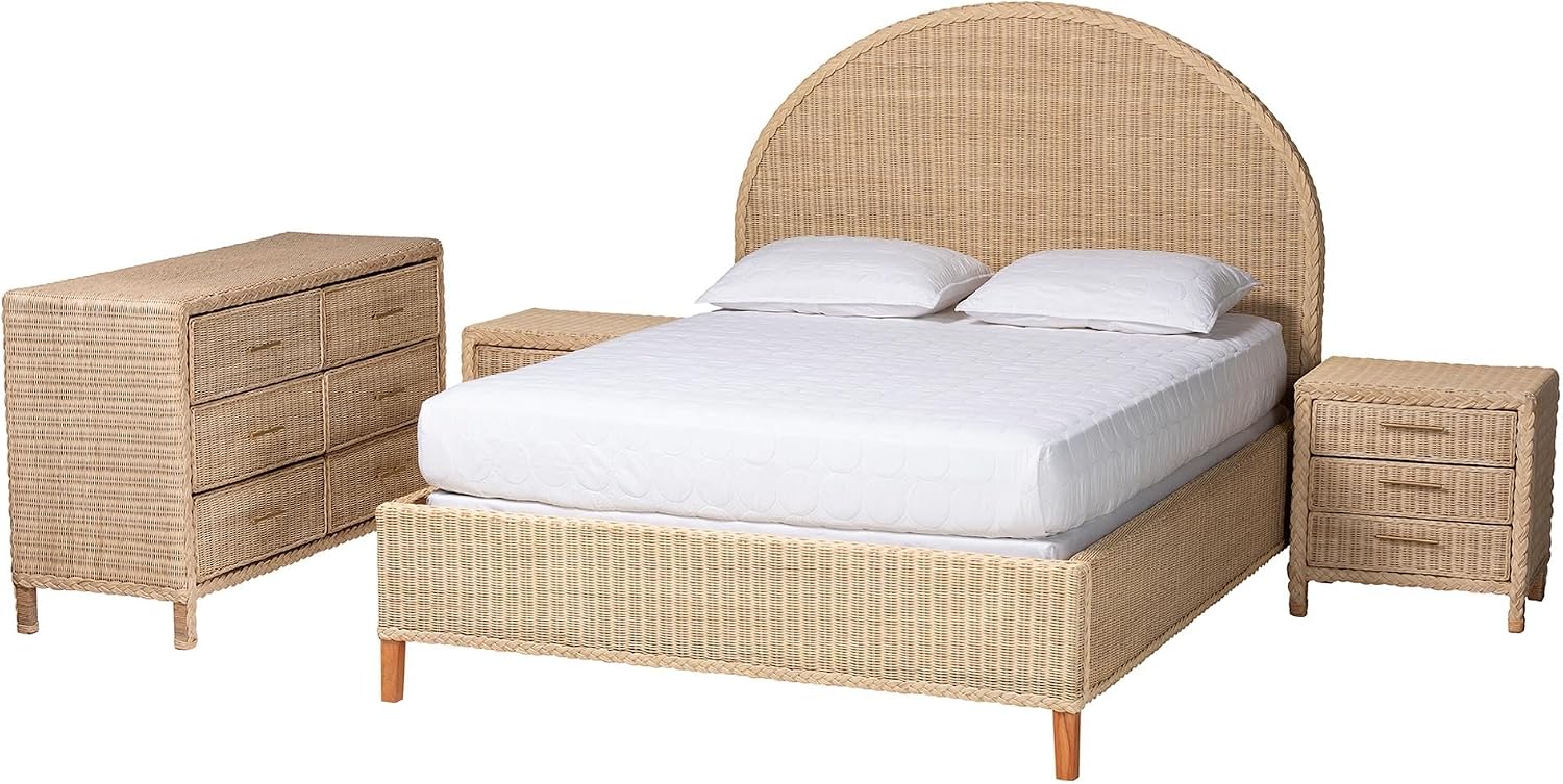 bali & pari Lanica Sun-Bleached Braided Rattan Queen Size 4-Piece Bedroom Set