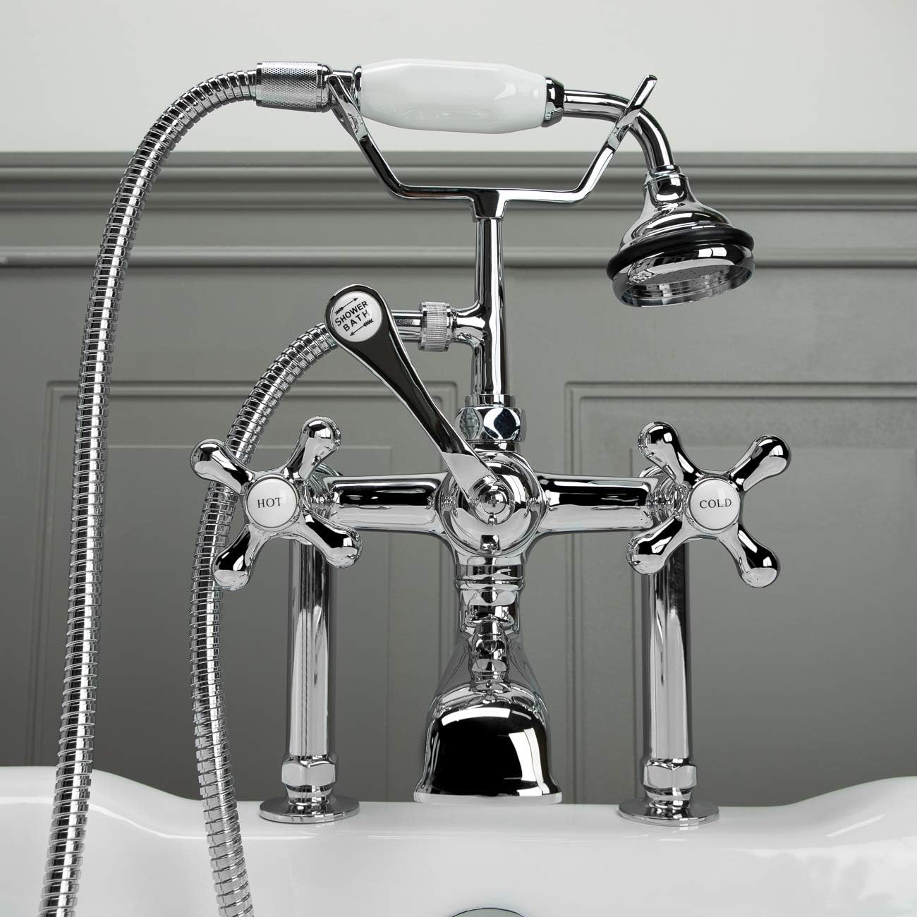 Vintage Tub & Bath Clawfoot Tub Rim Mount Faucet Set with Lift and Turn Drain