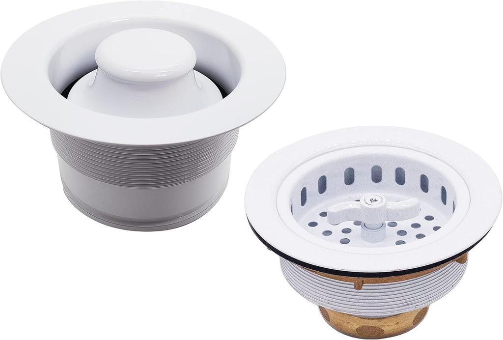 Westbrass CO2175-50 Combo Pack 3-1/2' Wing Nut Twist Style Large Kitchen Sink Basket Strainer and Waste Disposal Drain Flange with Stopper, Powder Coat Whte
