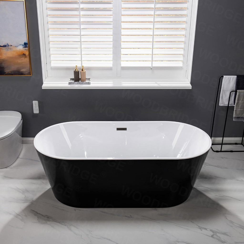 WOODBRIDGE 67' Acrylic Freestanding Bathtub Contemporary Soaking Black Tub with Matte Black Overflow and Drain,Black,B1813MB