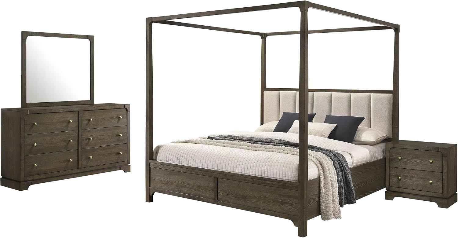 Coaster Home Furnishings Gran Park Modern Classic 4-Piece Bedroom Set Queen Size Canopy Bed Frame 80-inch Headboard Dark Cocoa 224931Q-S4
