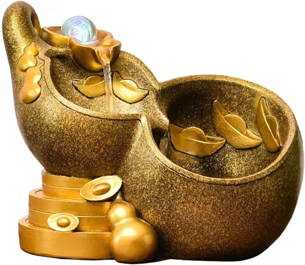 Tabletop Fountains Indoor Water Fountain Resin Table Fountain Gold Gourd Mini Waterfall Fountain Table Fountain with Rolling Ball Indoor Tabletop Water Fountain