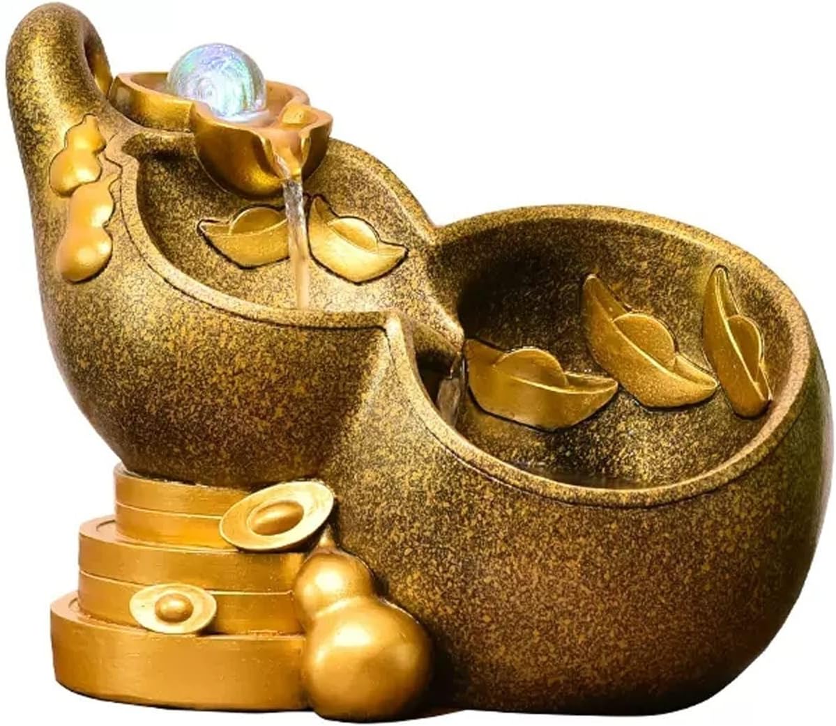 Tabletop Fountains Indoor Water Fountain Resin Table Fountain Gold Gourd Mini Waterfall Fountain Table Fountain with Rolling Ball Indoor Tabletop Water Fountain