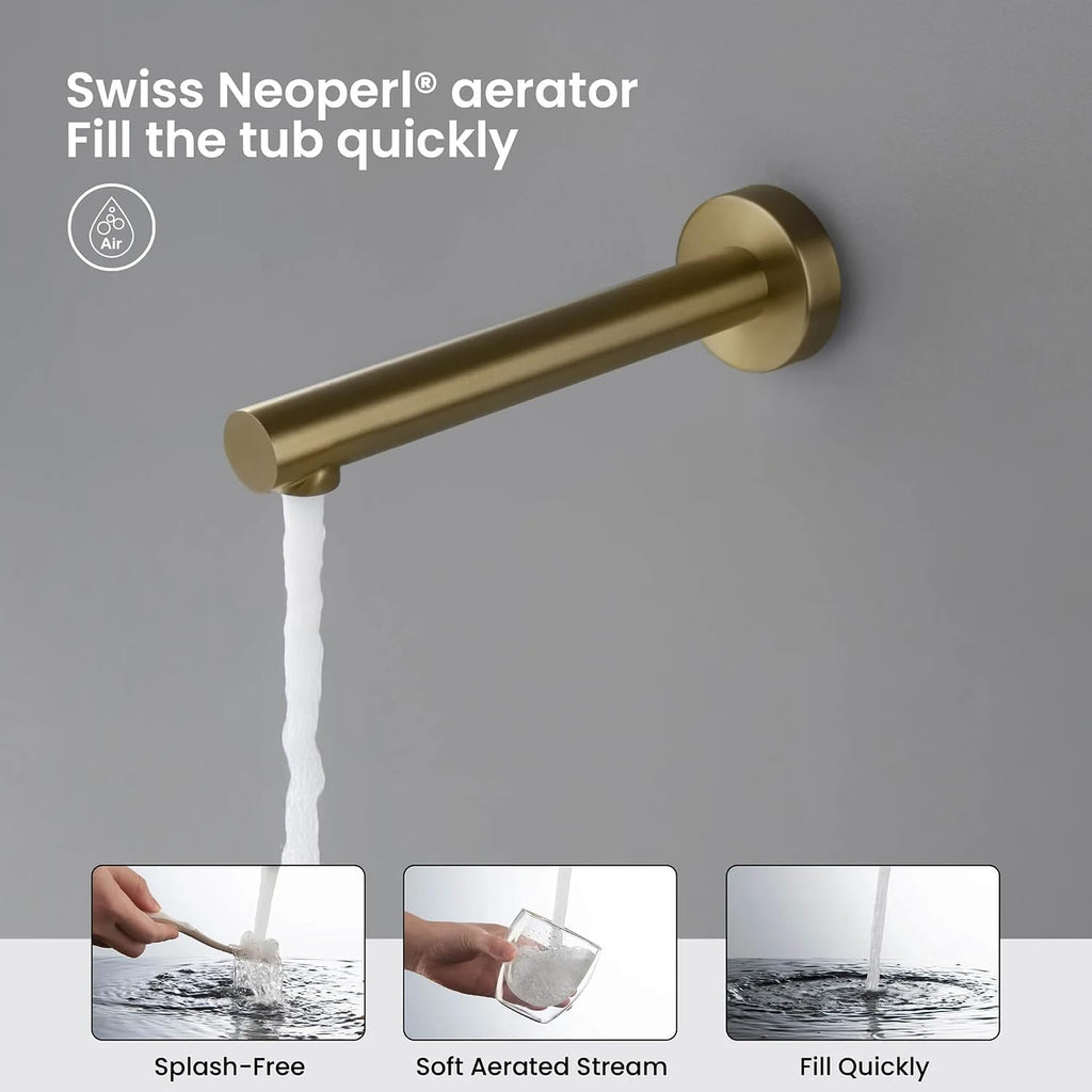 KIBI Circular Bathroom Shower System | 3-Function Wall Mounted Shower Faucet Set with Solid Brass Pressure Balanced Valve | Three Hand Shower Modes | 15-inch Long Shower Arm | Brushed Brass (KSF404)