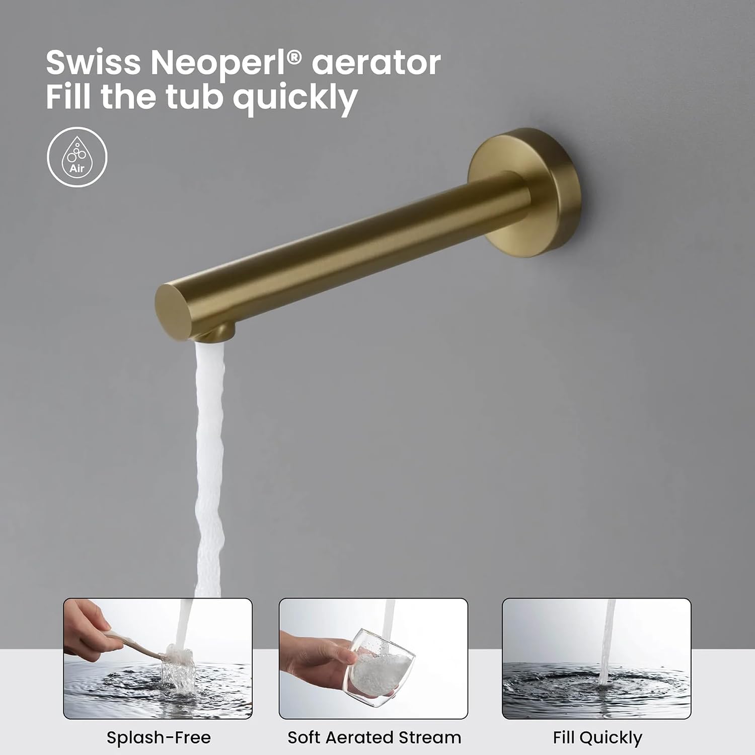 KIBI Circular Bathroom Shower System | 3-Function Wall Mounted Shower Faucet Set with Solid Brass Pressure Balanced Valve | Three Hand Shower Modes | 15-inch Long Shower Arm | Brushed Brass (KSF404)