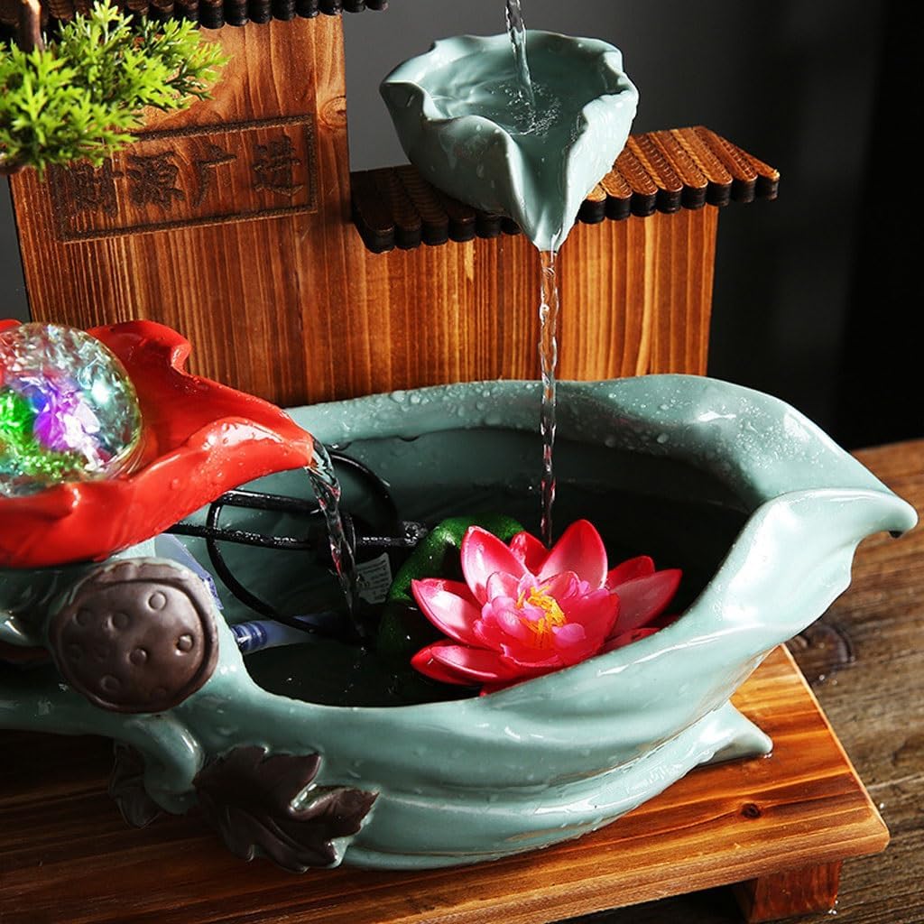 GUERNSEY Tabletop Fountain Ceramic Flowing Water Fountain Living Room Feng Shui Rotating Water Ornaments Desktop Fountain Bonsai Humidifier Indoor Fountain