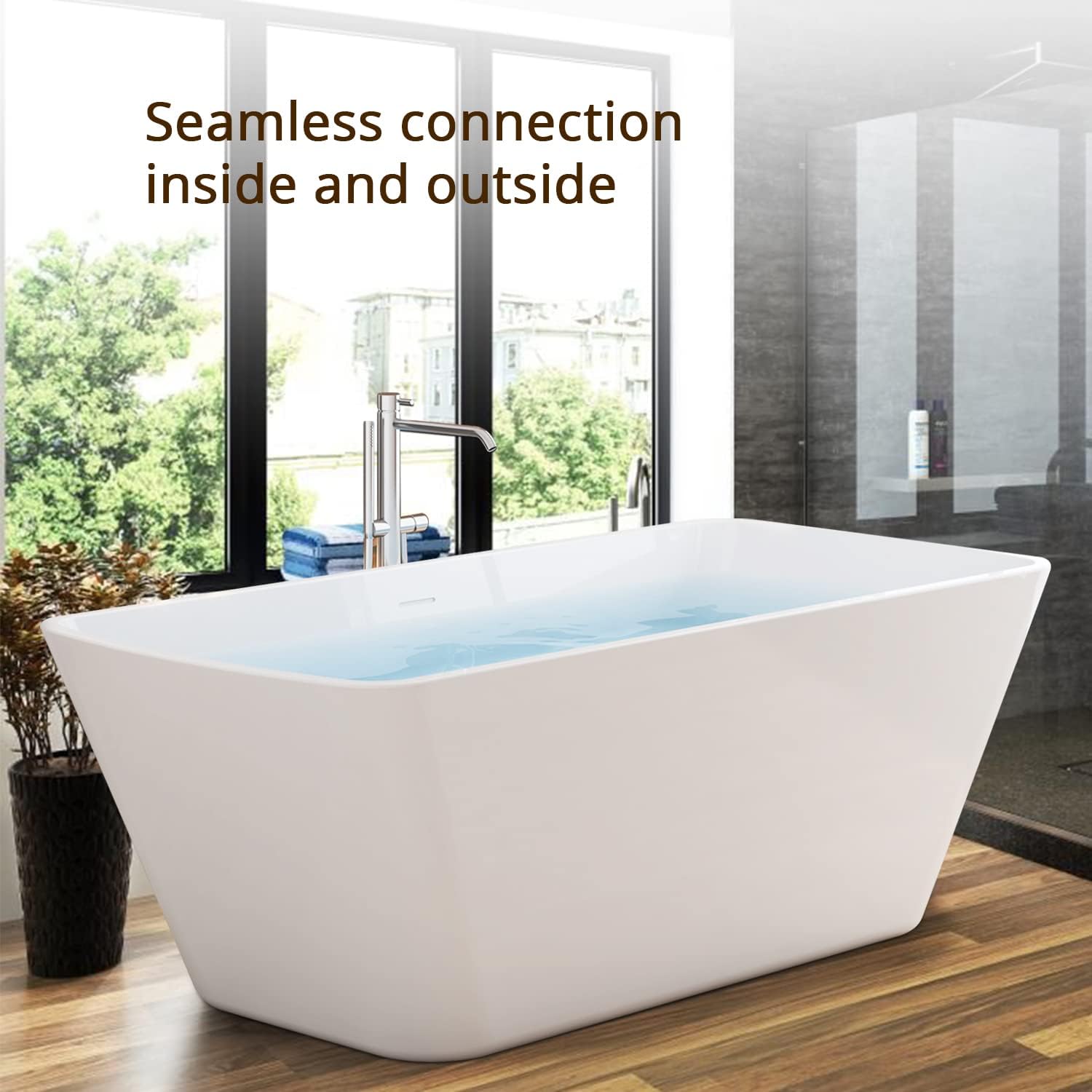 67' Lucite Acrylic Freestanding Bathtub, Trapezoidal Shape Contemporary Soaking Tub with Toe-tap Chrome Center Drain, Slotted Overflow, cUPC Certified, Glossy White