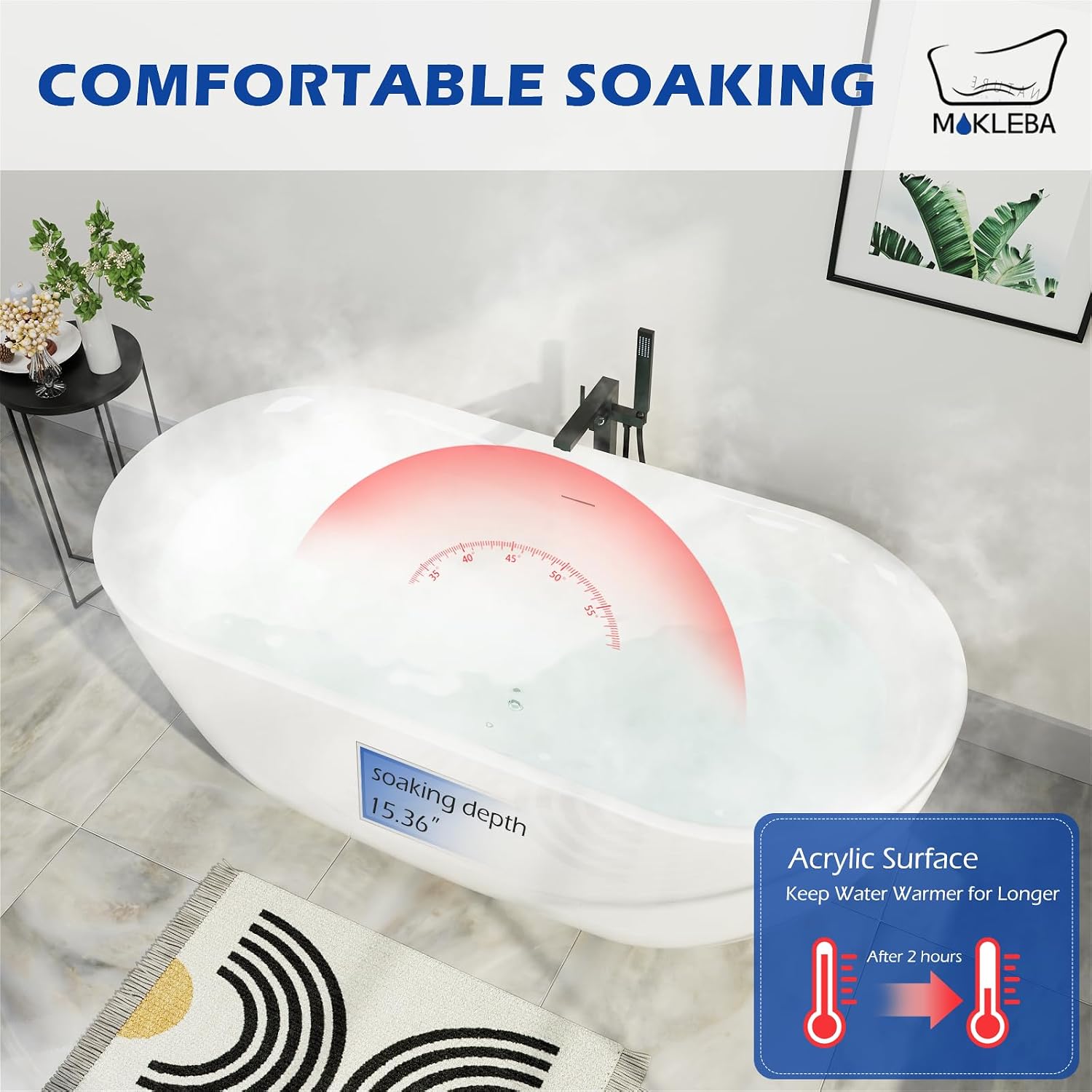 67' Acrylic Freestanding Bathtub, Elegant Oval Free Standing Tub, Soaking Tub with Integrated Slotted Overflow, Toe-Tap Chrome Drain, cUPC Certified, Glossy White