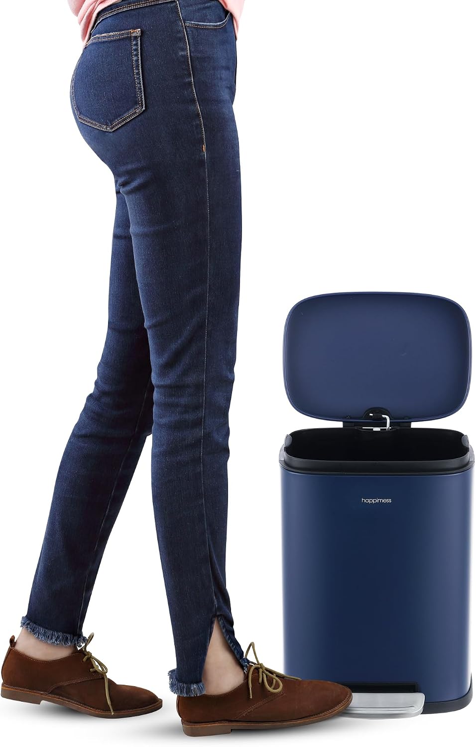 happimess HPM1006J Connor Rectangular 13-Gallon Trash Can with Soft-Close Lid and Free Mini Trash Can, Fingerprint Resistant, Modern, Minimalistic for Home, Kitchen, Office, Bathroom, Denim Blue