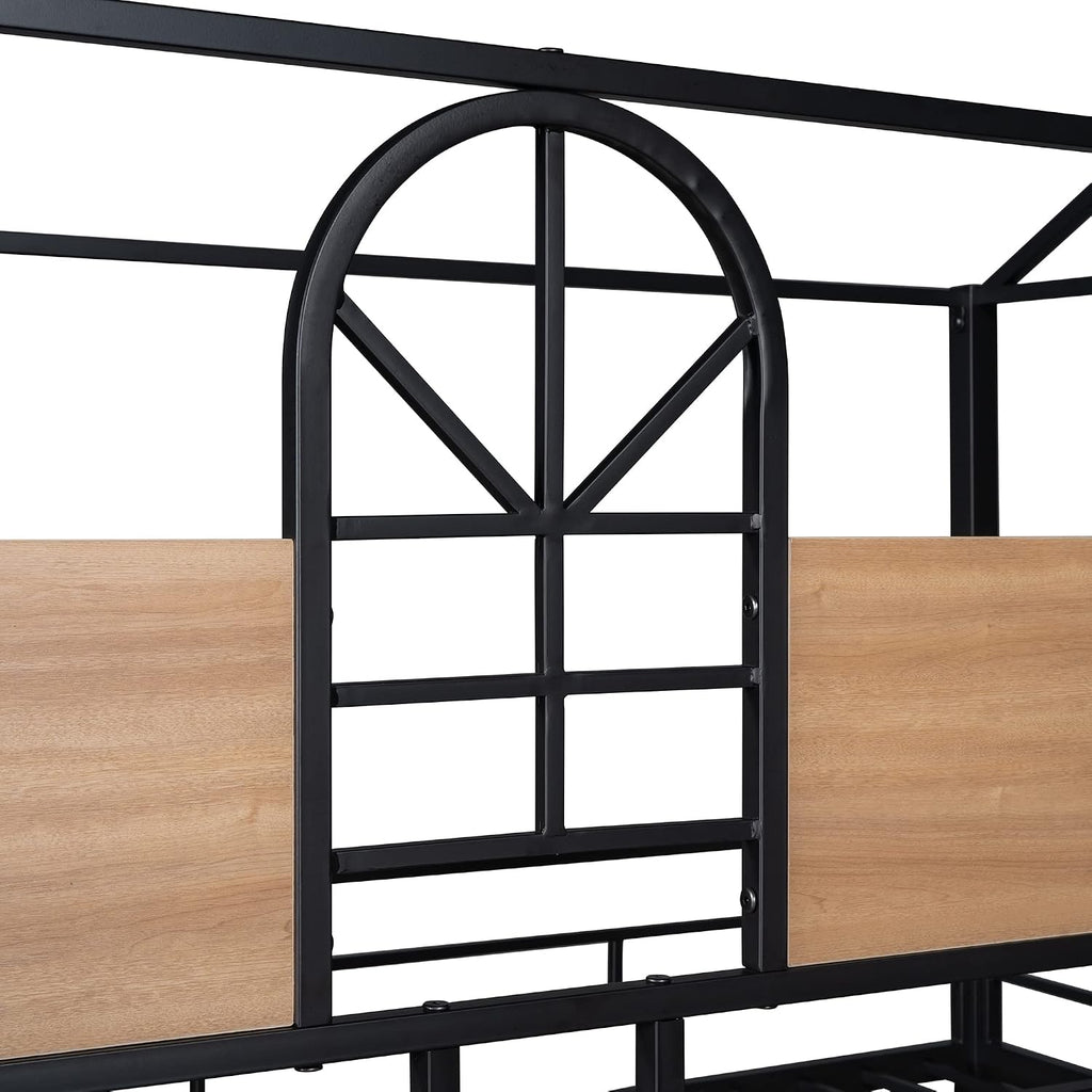 MERITLINE Metal Bunk Bed Twin Over Twin Bunk Bed Frame with Slide,Twin Over House Bed with Guardrails