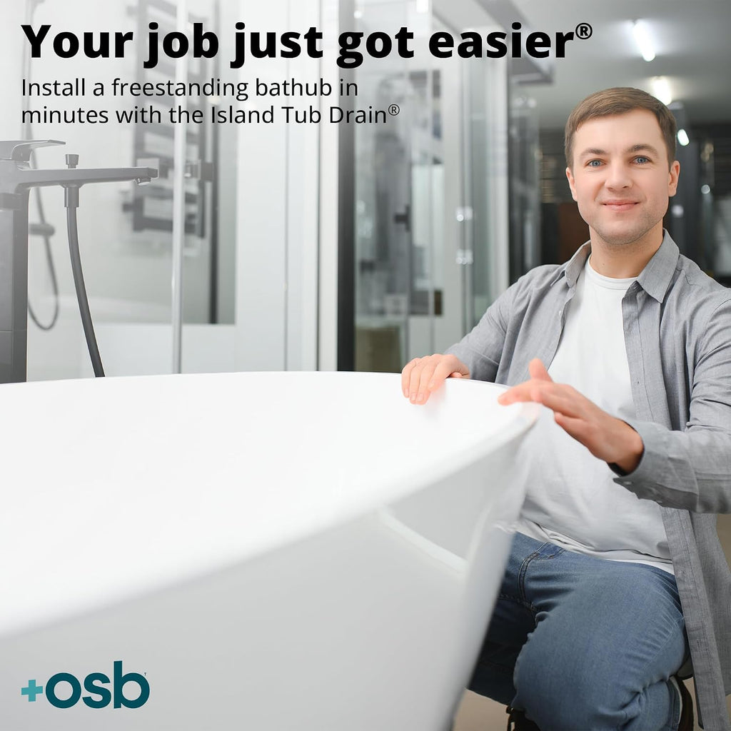 OS&B ITD5135 - Two Piece PVC Pipe Freestanding Tub Drain Kit & Rough-In - Easy Installation, Asymmetrical Deck Plate, Water, Air, & Smoke Testable - Designed for 8'/10' Joist Spaces & Tight Bathrooms