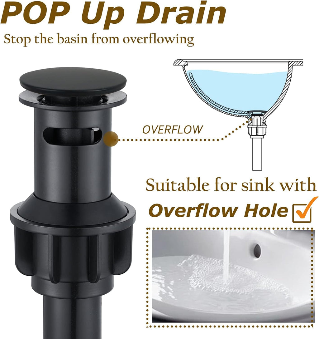 Roman Bathroom Faucet Set, Centerset Sink Faucet 2 Hole with Pop Up Drain, Free Standing Tub Faucet Filler with High Pressure Handheld Shower, Matte Black