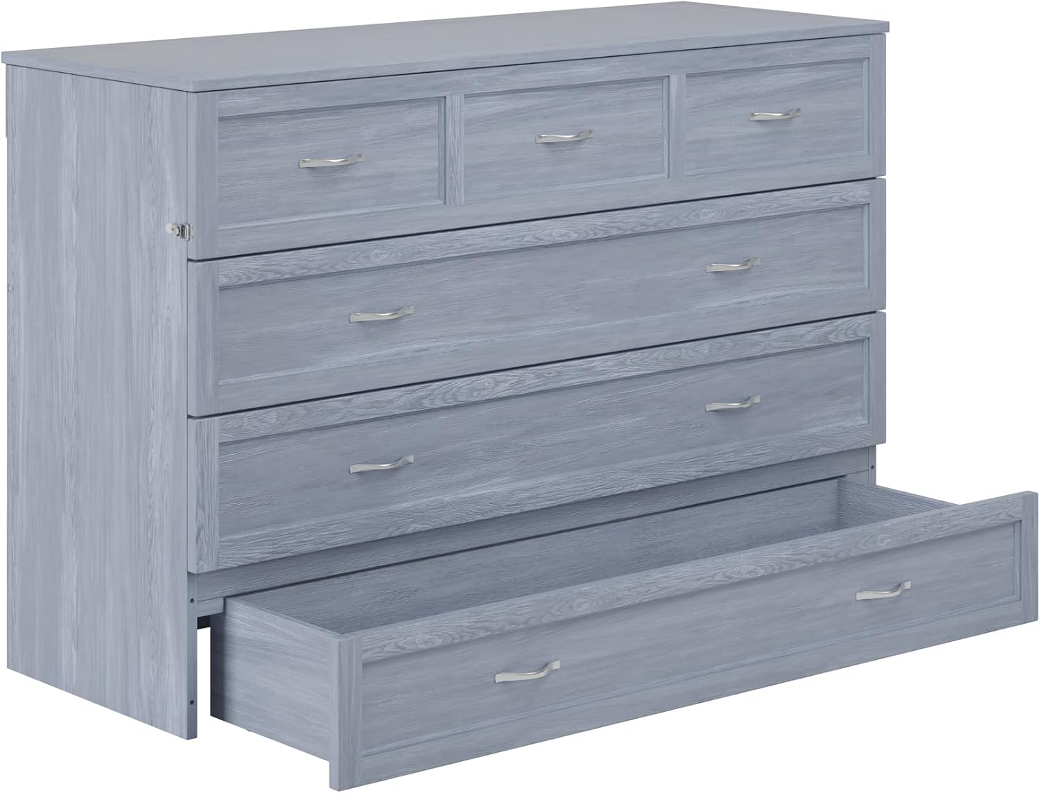 AFI, Northfield Murphy Bed Chest Queen with 6' Mattress, Storage Drawer & Built-in USB Charger, Driftwood