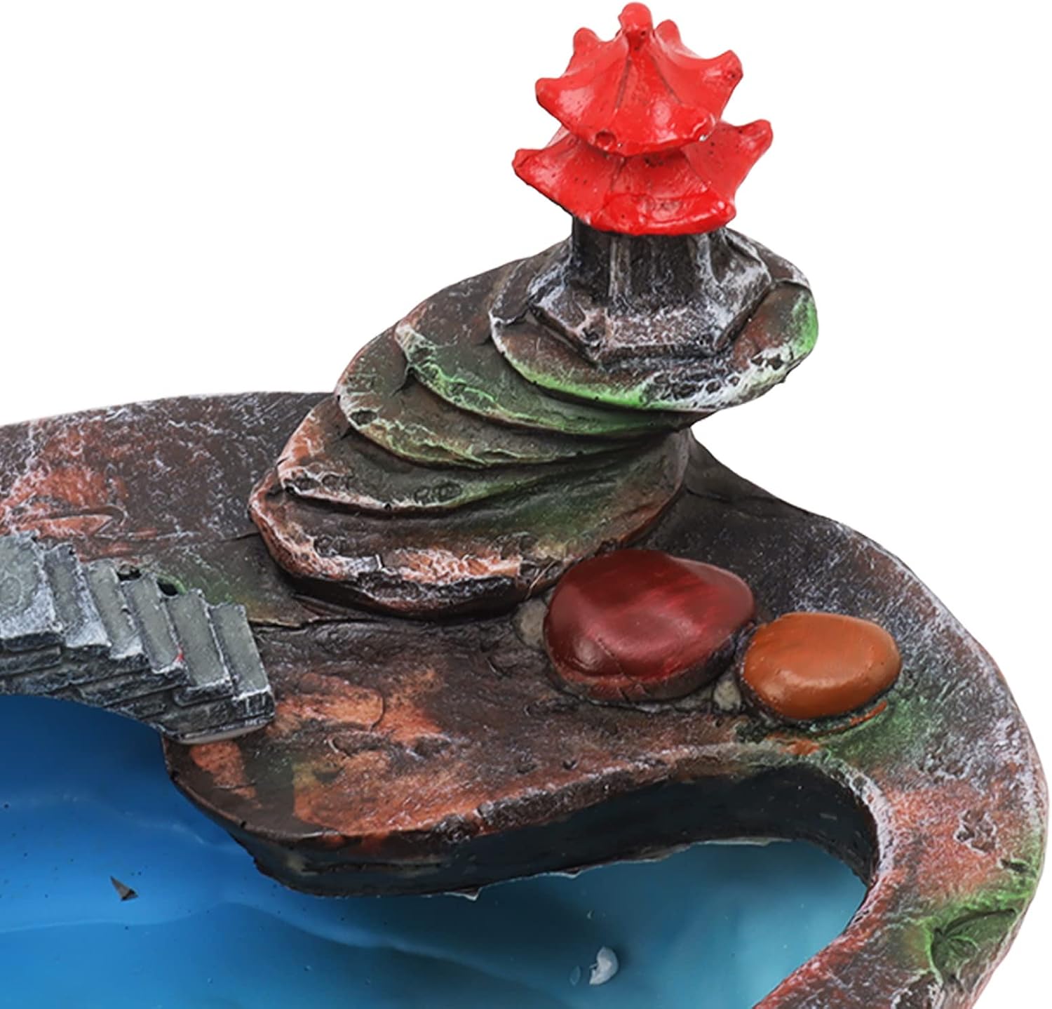 Walfront Waterfall Fountain Decoration, Waterfall Fountain, Waterfall Fountain LED Light Indoor Tabletop Fountain with Plants Mountain Lamp Loop Resin Desktop Waterfall Ornament for