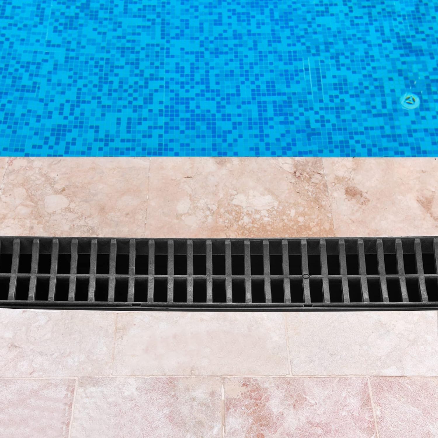 VEVOR Trench Drain System 5 Pack, Channel Drain with Plastic Grate 5.9 x 7.5 in HDPE Drainage Trench, Black Plastic Garage Floor Waterway 5 x 39 in with 5 End Caps for Garden Driveway