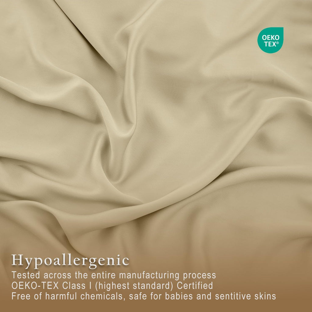 TOSMO Luxury Cooling Sheet Set | 100% Viscose from Organically Grown Bamboo | FSC® Certified | Queen Size | 18' Deep Pockets | Silky Soft Natural Bedding for Hot Sleeper [Dune]