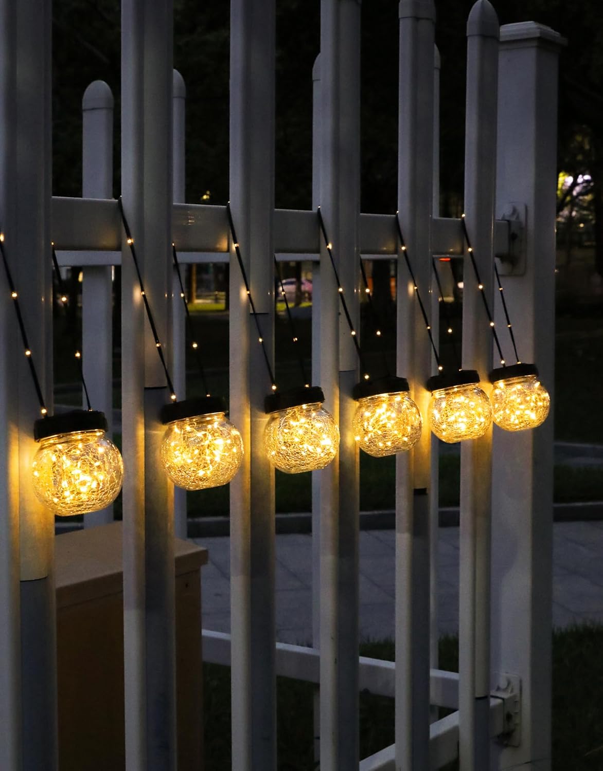 PARTPHONER Solar Lights Outdoor Waterproof 24-Pack, Solar Powered Hanging Lantern Cracked Glass Hanging Globes for Yard Decor Christmas Decoration, Shepherd Hook, Garden Tree Table Ornaments, Warm