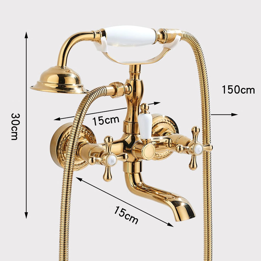 BiaoTeng Vintage Wall Mount Bathtub Faucet Double Cross Handle with 360° Swivel Hot and Cold Brass Bath Tub Faucet Set Antique Chrome