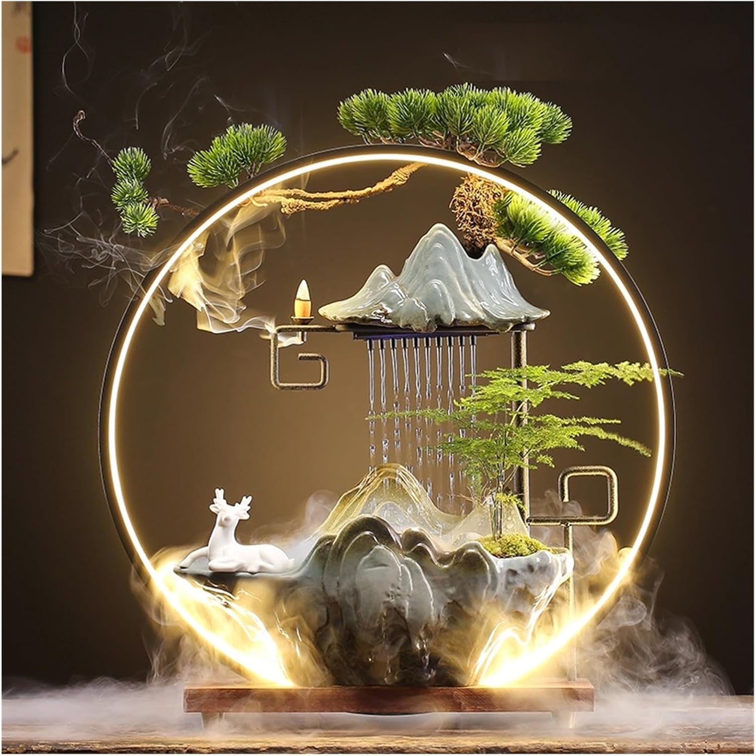 GUERNSEY Tabletop Fountain Chinese Creative Circulating Water Fountain Fortune-attracting Ornaments Living Room Office Desktop Atomizing Humidifier Indoor Fountain(B)