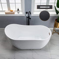 WOODBRIDGE 59' Acrylic Freestanding Bathtub Contemporary Soaking White Tub with Oil Rubbed Bronze Overflow and Drain，B1530 -ORB-Drain &O