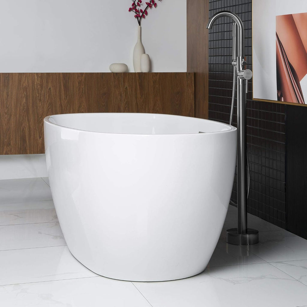 WOODBRIDGE 59' Acrylic Freestanding Bathtub Contemporary Soaking Tub, White Acrylic (Chrome Drain/Overflow),BTA1518 -C-Drain &O