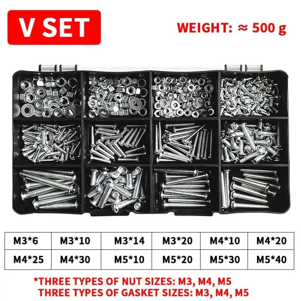 1/5 Boxes M3 M4 M5 Half Round Head Combination Set Cross Screw Nut Nut Bolt Shim Assortment Kit Household Screws Nuts Bolts Washers (5 Boxes,V)