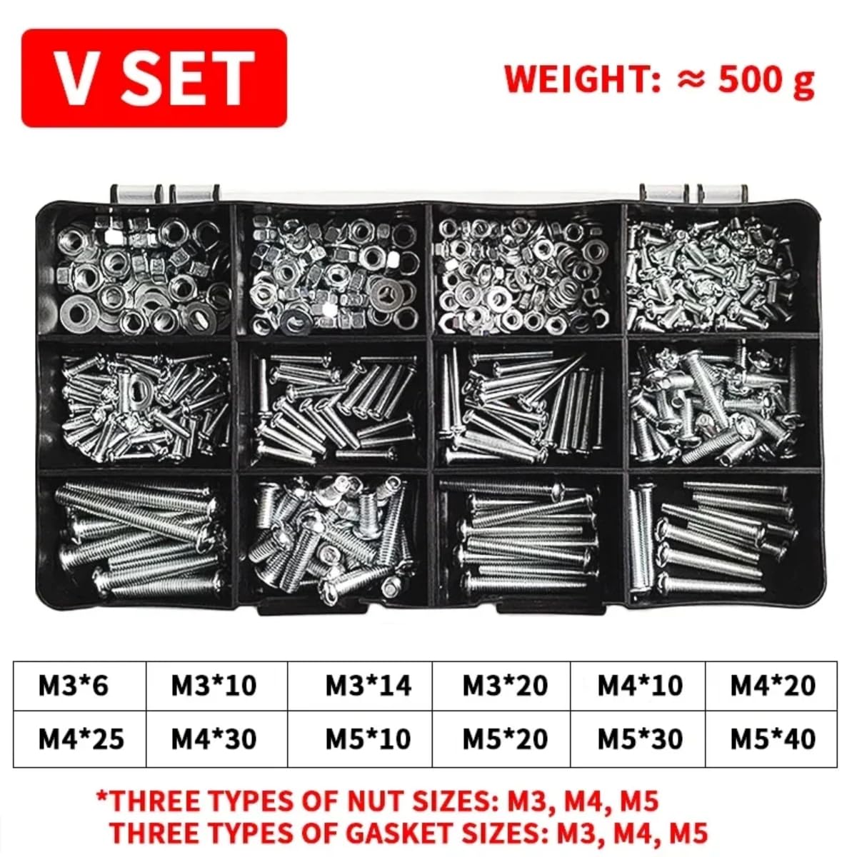 1/5 Boxes M3 M4 M5 Half Round Head Combination Set Cross Screw Nut Nut Bolt Shim Assortment Kit Household Screws Nuts Bolts Washers (5 Boxes,V)