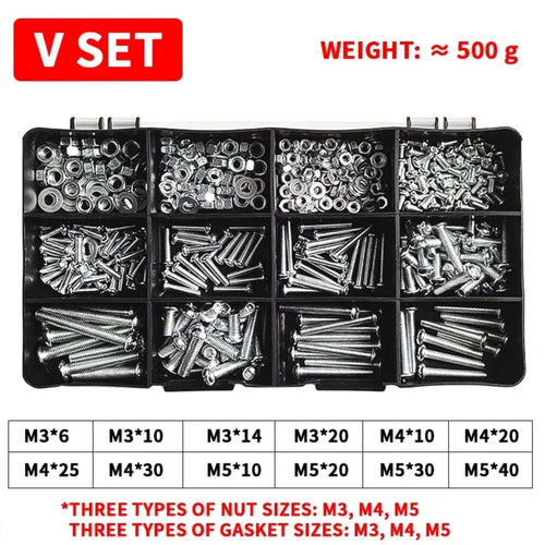 1/5 Boxes M3 M4 M5 Half Round Head Combination Set Cross Screw Nut Nut Bolt Shim Assortment Kit Household Screws Nuts Bolts Washers (5 Boxes,V)