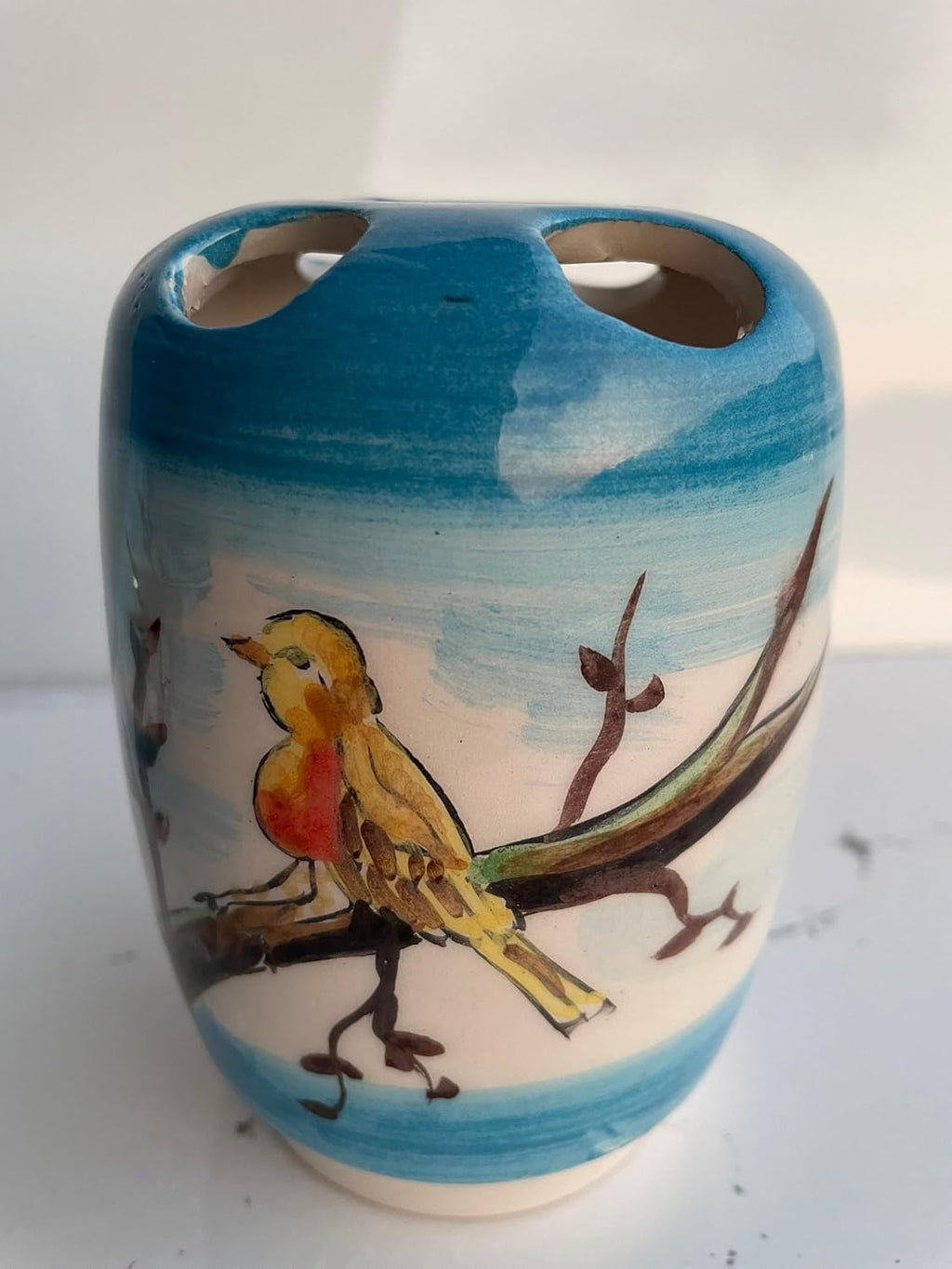 Blue Bathroom Accessory Set 4 Pieces & Birds, Soap Dispenser, Toothbrush Holder, Soap Dish, Lotion Dispenser, Animal Decor, Washing Set Gift (Product ?: Set (4 pcs))