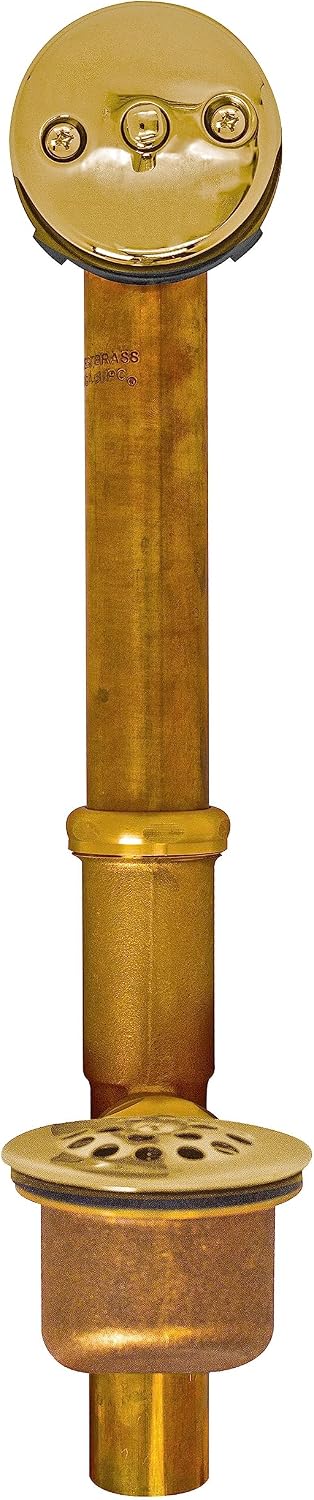 Westbrass A323-01 14' Bath Waste & Overflow Assembly with Trip Lever and Beehive Strainer Grid Drain, Polished Brass