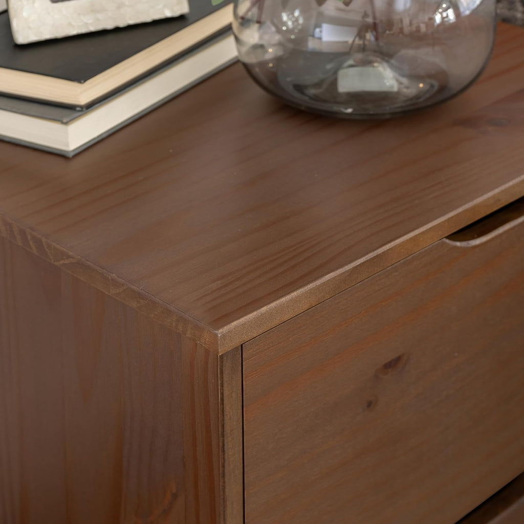 Powell Fordham Walnut Solid Pine Wood Twin Sized Platform Bed and Two Drawer Nightstand