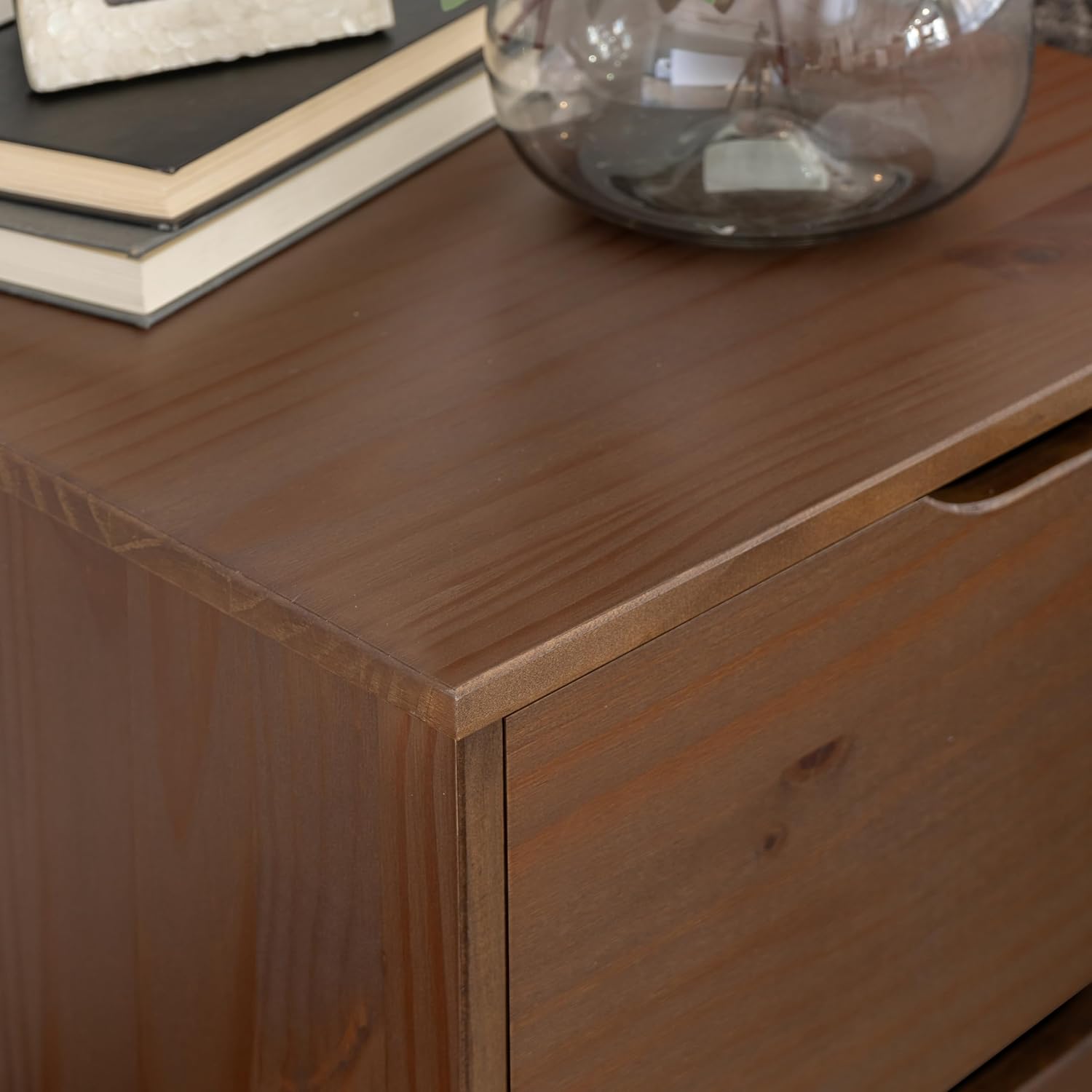 Powell Fordham Walnut Solid Pine Wood Twin Sized Platform Bed and Two Drawer Nightstand