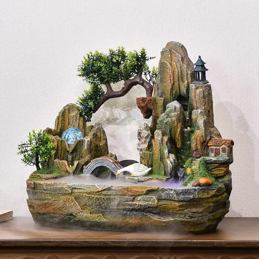 HIHELO Desktop Fountain Tabletop Fountain Rockery Table Top Fountain Home Decoration Ornaments for Home, Living Room, Study Room, Office Water Fountain Outdoor (Color : with Nebulizer)