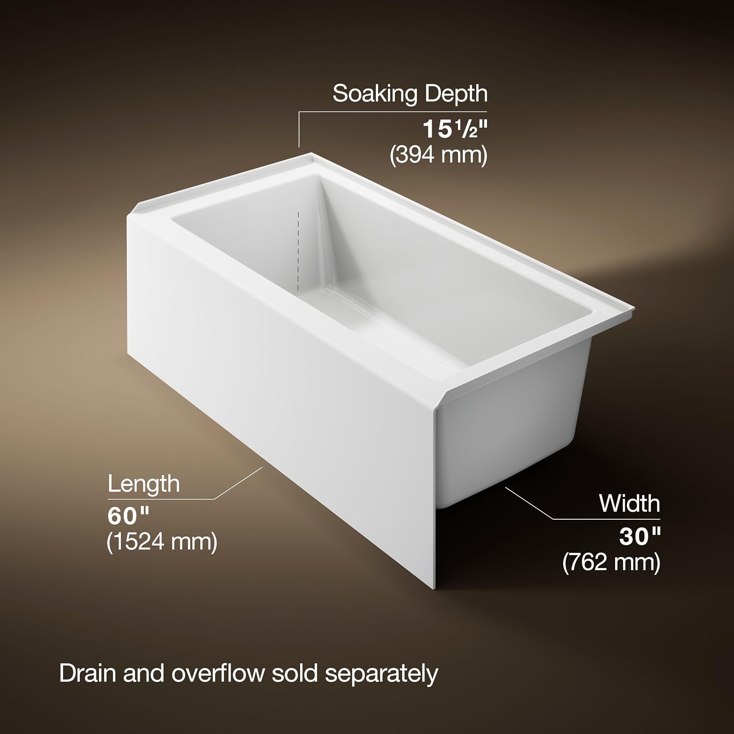 Kohler 1956-RA-0 Underscore® 60' x 30' alcove bath right drain, White
